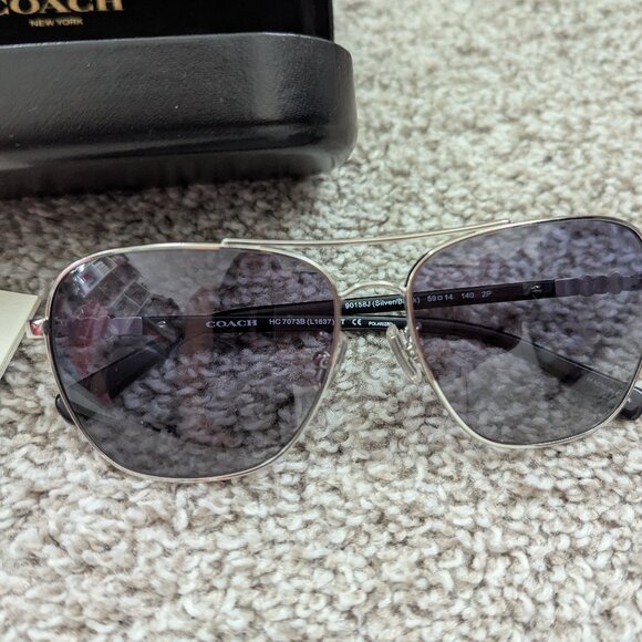 Coach Women's Aviator Sunglasses HC7072B Black Silver L - Picture 2 of 14